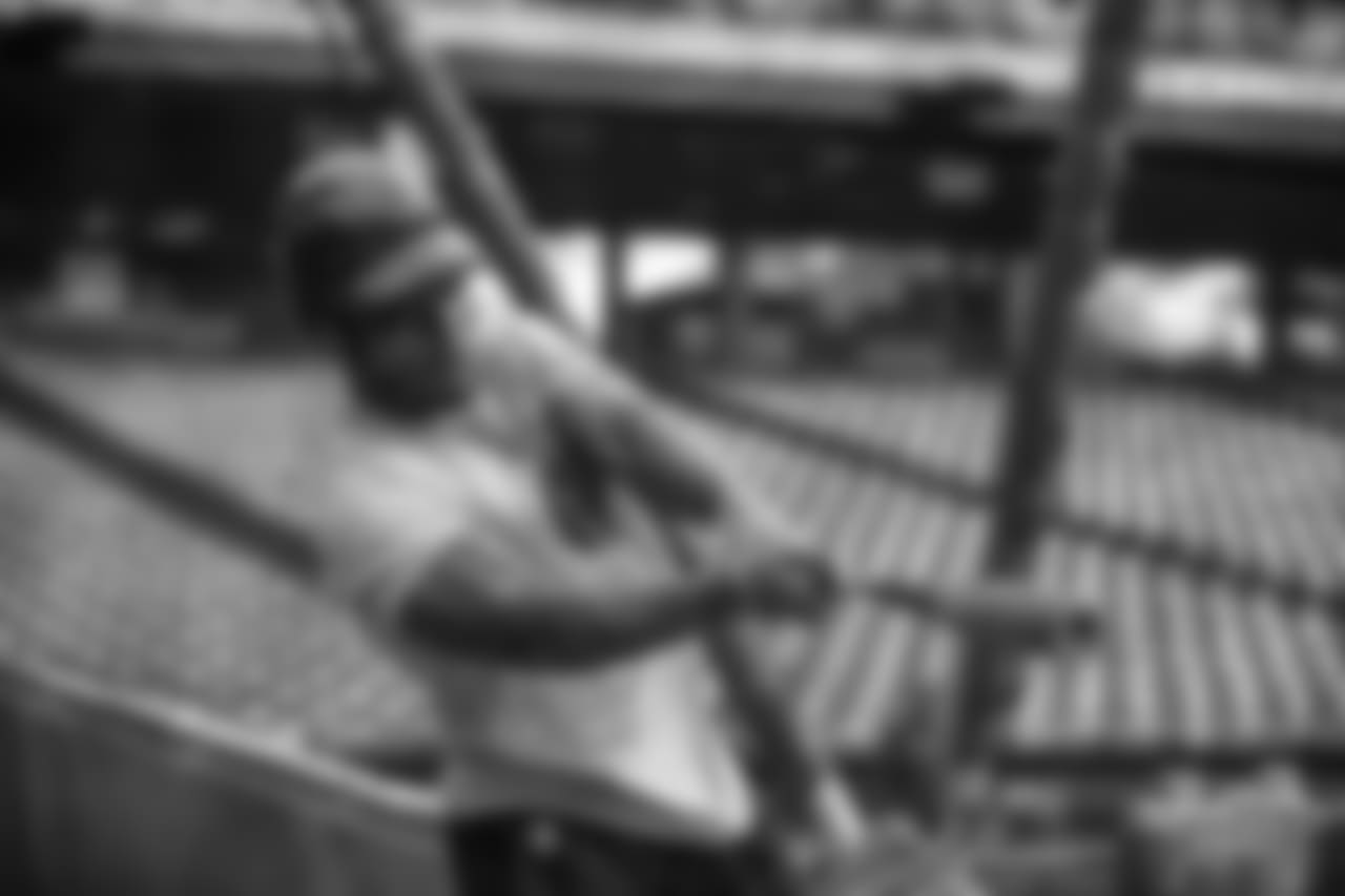 RB Corey Clement takes his turn at bat