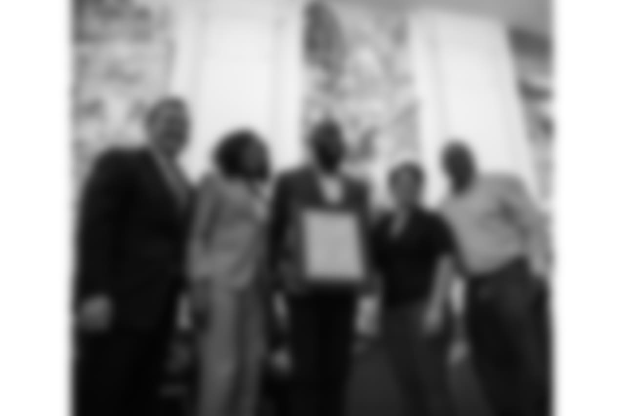 Malcolm Jenkins with his mother, Gwendolyn V. Jenkins, and members of the Camden County Freeholder Board