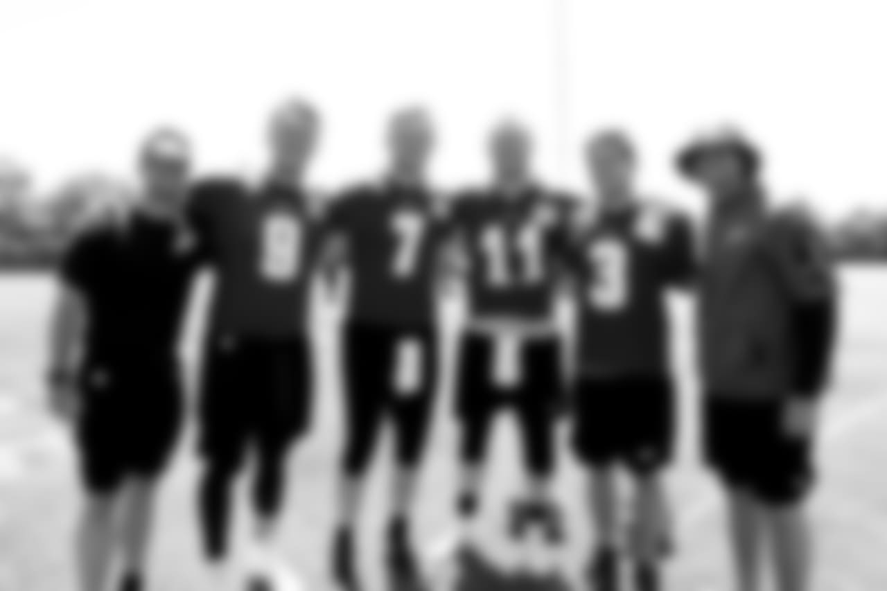 The Eagles quaterbacks along with offensive quality control/assistant quarterbacks coach Spencer Phillips and quarterbacks coach Press Taylor