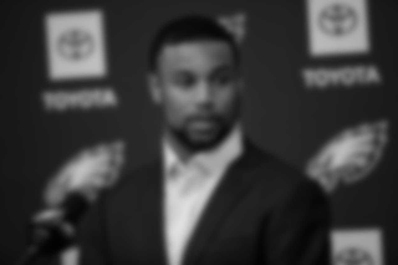 WR Golden Tate his introductory press conference in Philadelphia on October 31, 2018