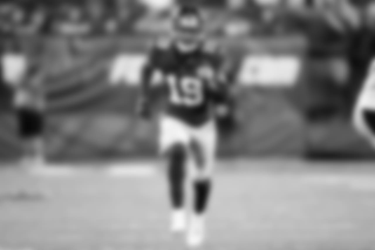 New York Giants rookie wide receiver Travis Rudolph (19) runs a route during a NFL preseason football game against the Pittsburgh Steelers on Friday, Aug. 11, 2017 in East Rutherford, N.J. The Steelers defeated the Giants 20-12. (Jim Mahoney via AP)