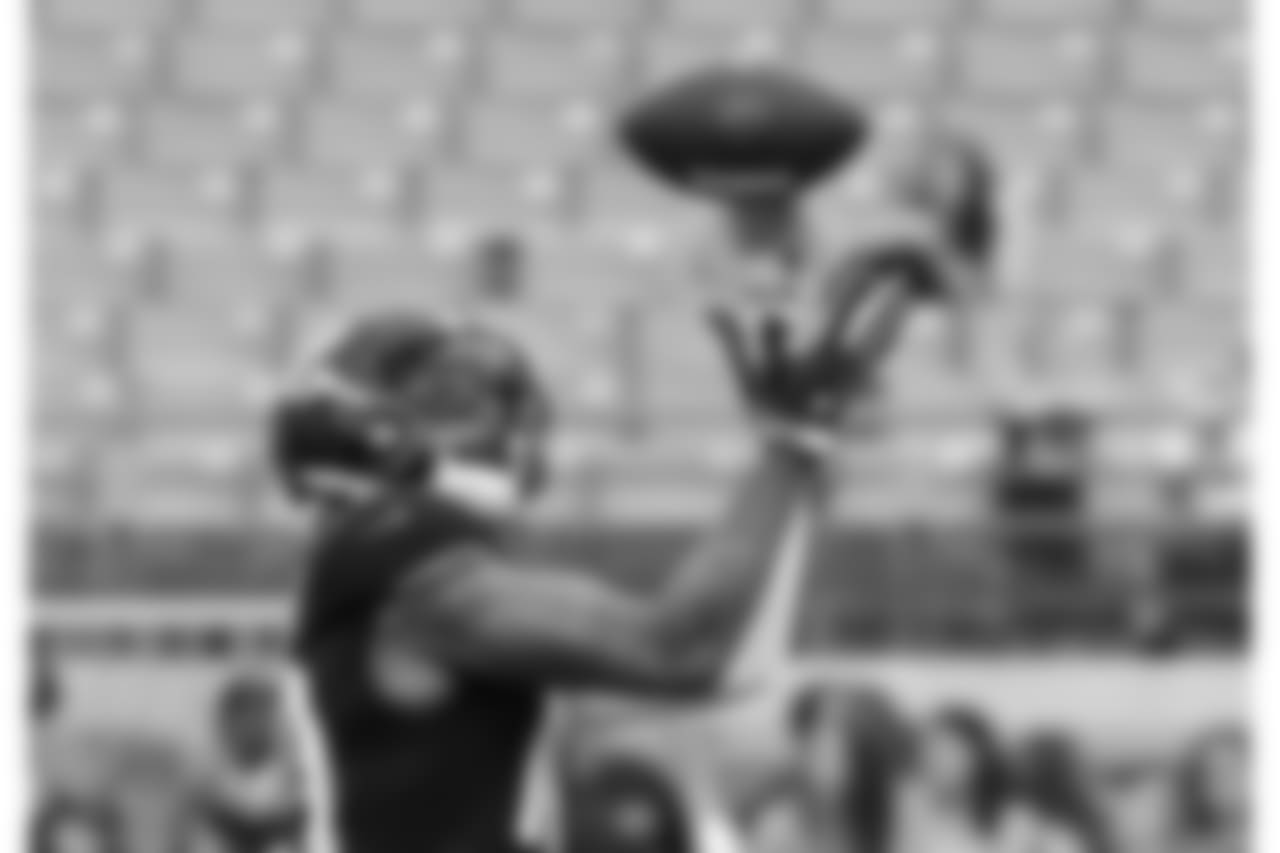 Jacksonville Jaguars wide receiver Donte Moncrief catches a pass as he warms up before an NFL football game against the Indianapolis Colts, Sunday, Dec. 2, 2018, in Jacksonville, Fla. (AP Photo/John Raoux)