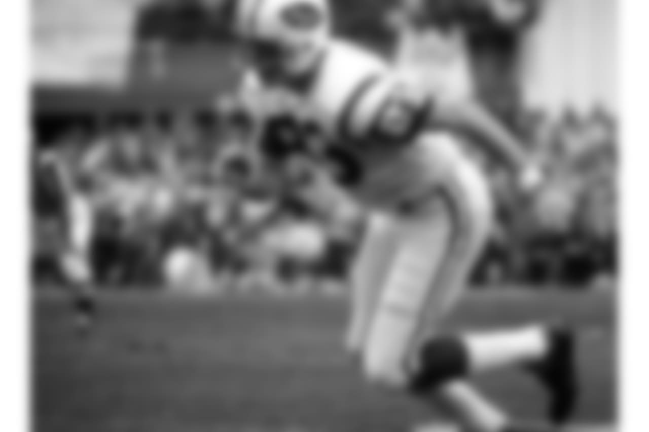 New York Jets wide receiver George Sauer (83) in action during Super Bowl III on Jan. 12, 1969, at the Orange Bowl in Miami. The Jets defeated the Colts 16–7. (NFL Photos via AP)