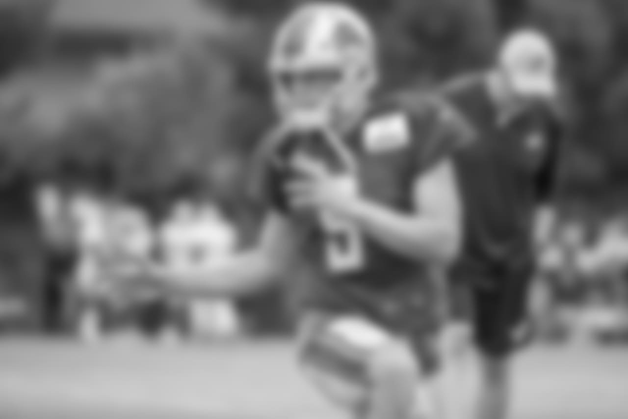 Detroit Lions quarterback Matthew Stafford (9) warms up before training camp practice on Wednesday, Aug. 8, 2018 in Napa, Calif. (Detroit Lions via AP)