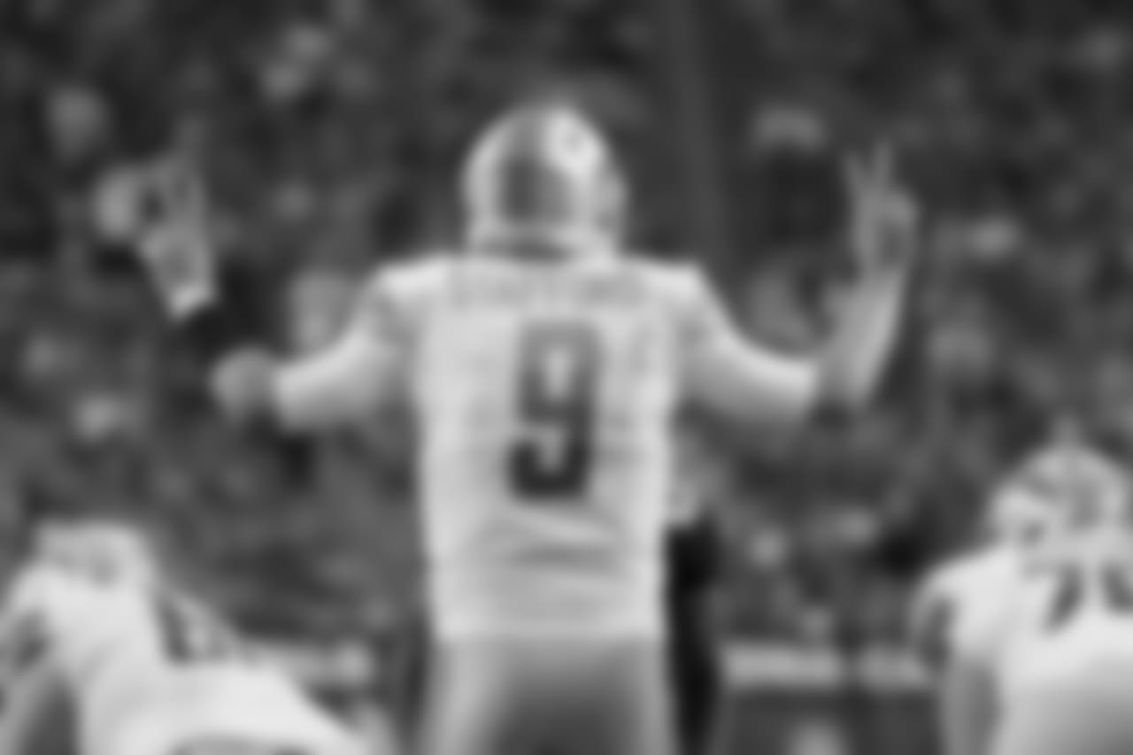 Detroit Lions quarterback Matthew Stafford (9) at the line of scrimmage during a NFL football game against the Arizona Cardinals on Sunday, Dec. 9, 2018 in Glendale, Ariz. (Detroit Lions via AP).