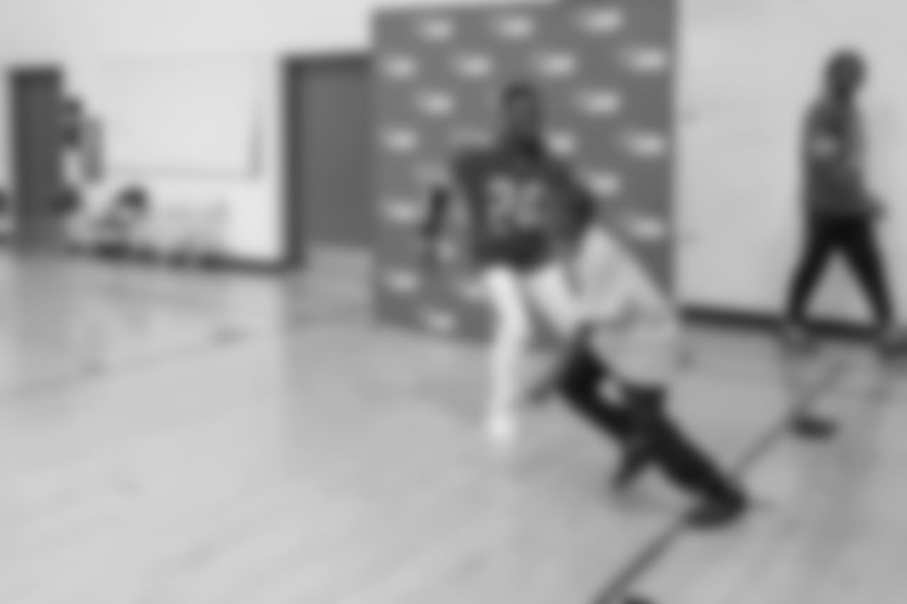 Detroit Lions cornerback Nevin Lawson (24) at a real players don't bully assembly with Playworks at Hutchinson Elementary School on Tuesday, Oct. 22, 2018 in Detroit.