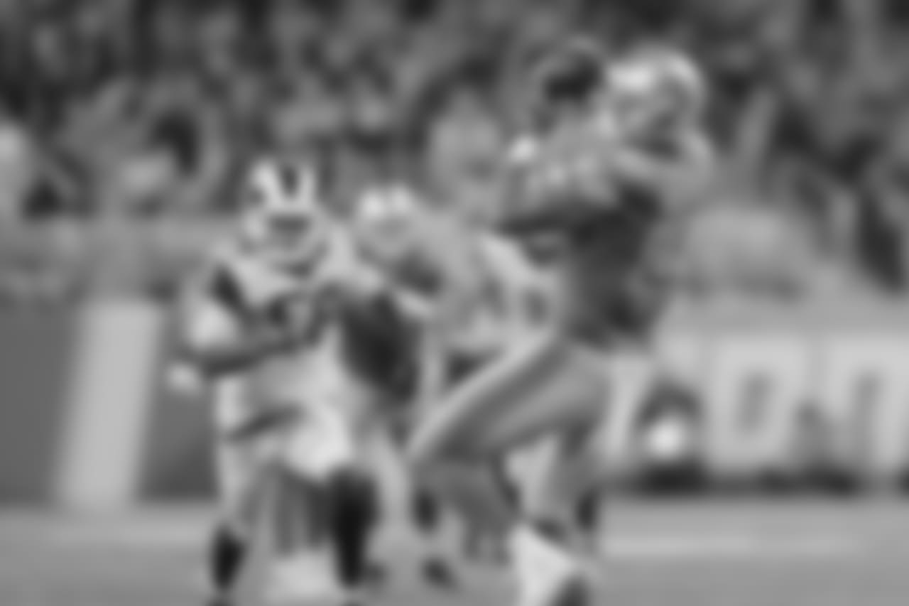 Detroit Lions tight end Levine Toilolo (87) during a NFL football game against the Los Angeles Rams on Sunday, Dec. 2, 2018 in Detroit. (Detroit Lions via AP).