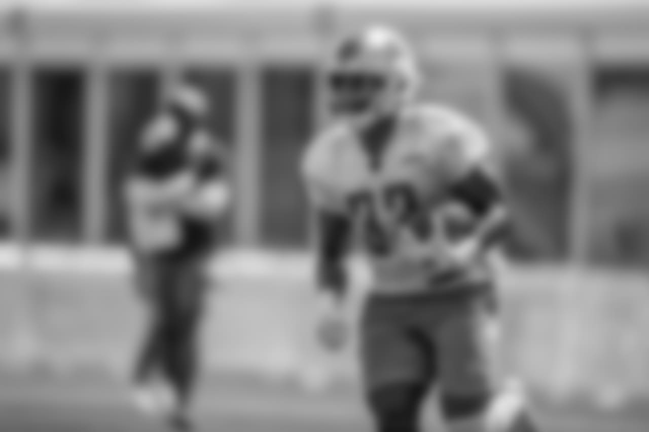 Detroit Lions running back Kerryon Johnson (33) returns a kickoff during training camp practice on Monday, Aug. 13, 2018 in Allen Park, Mich. (Detroit Lions via AP)