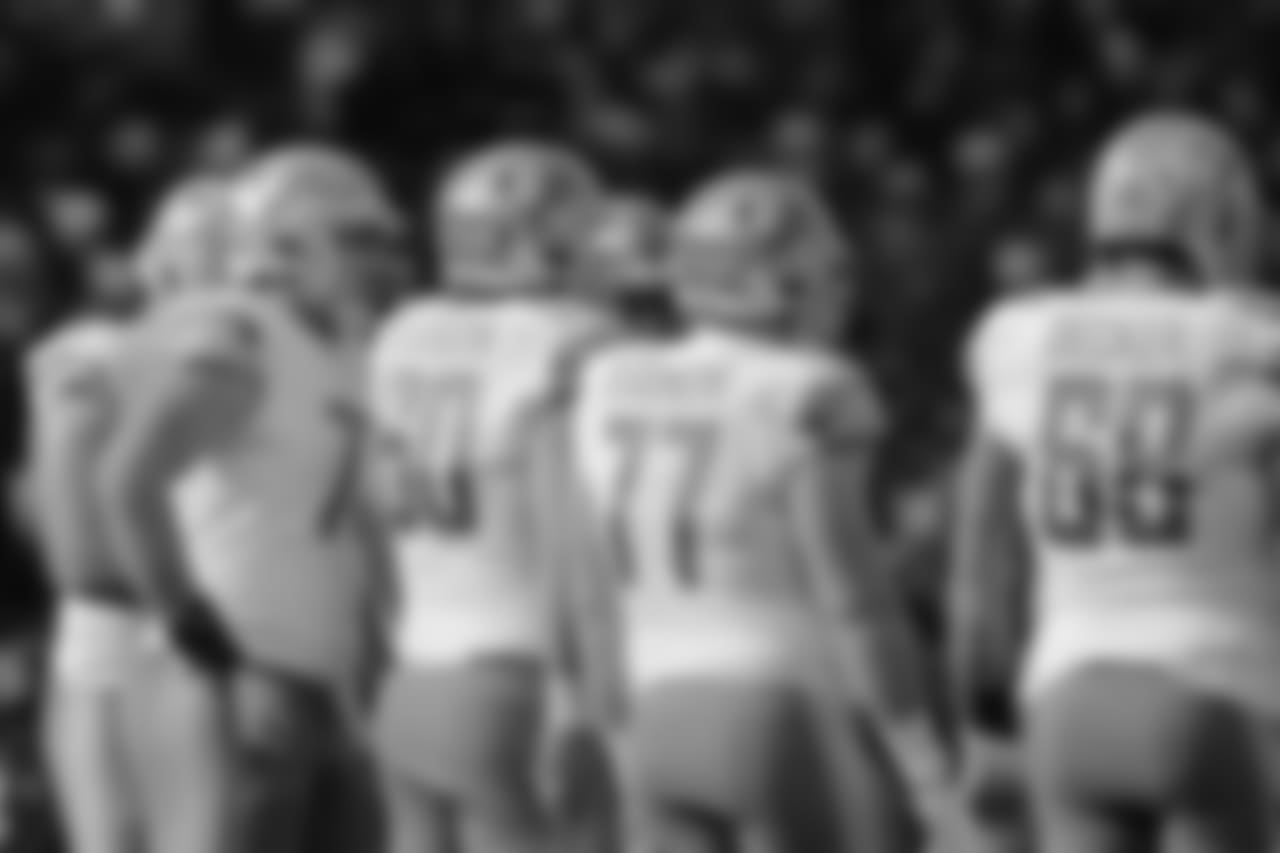 Detroit Lions offensive line during a NFL football game against the Chicago Bears on Sunday, Nov. 11, 2018 in Minneapolis. (Detroit Lions via AP).