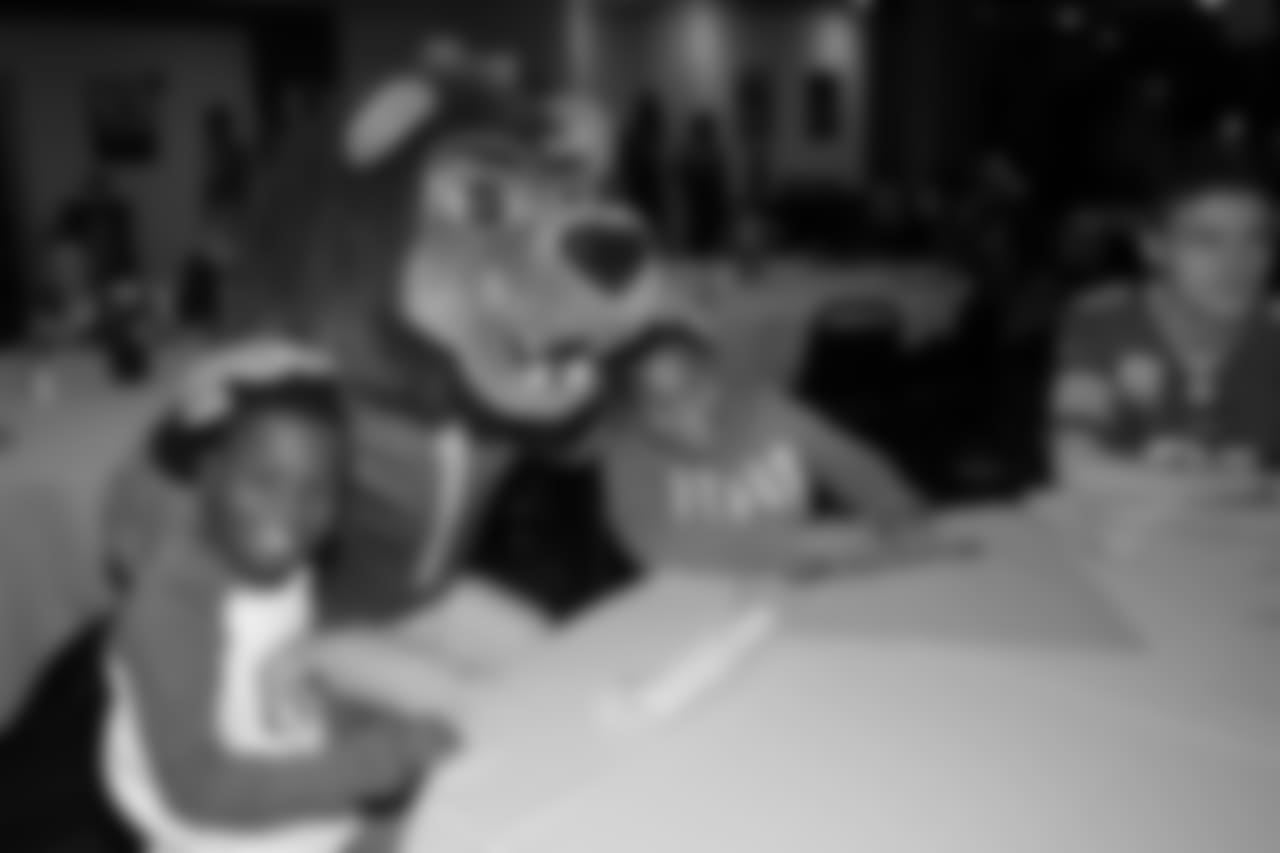 Roary hangs out with kids at the annual Thanksgiving Dinner at Ford Field with families from Orchards, Children’s Center and Yatooma as part of the Season of Sharing campaign presented by Meijer.