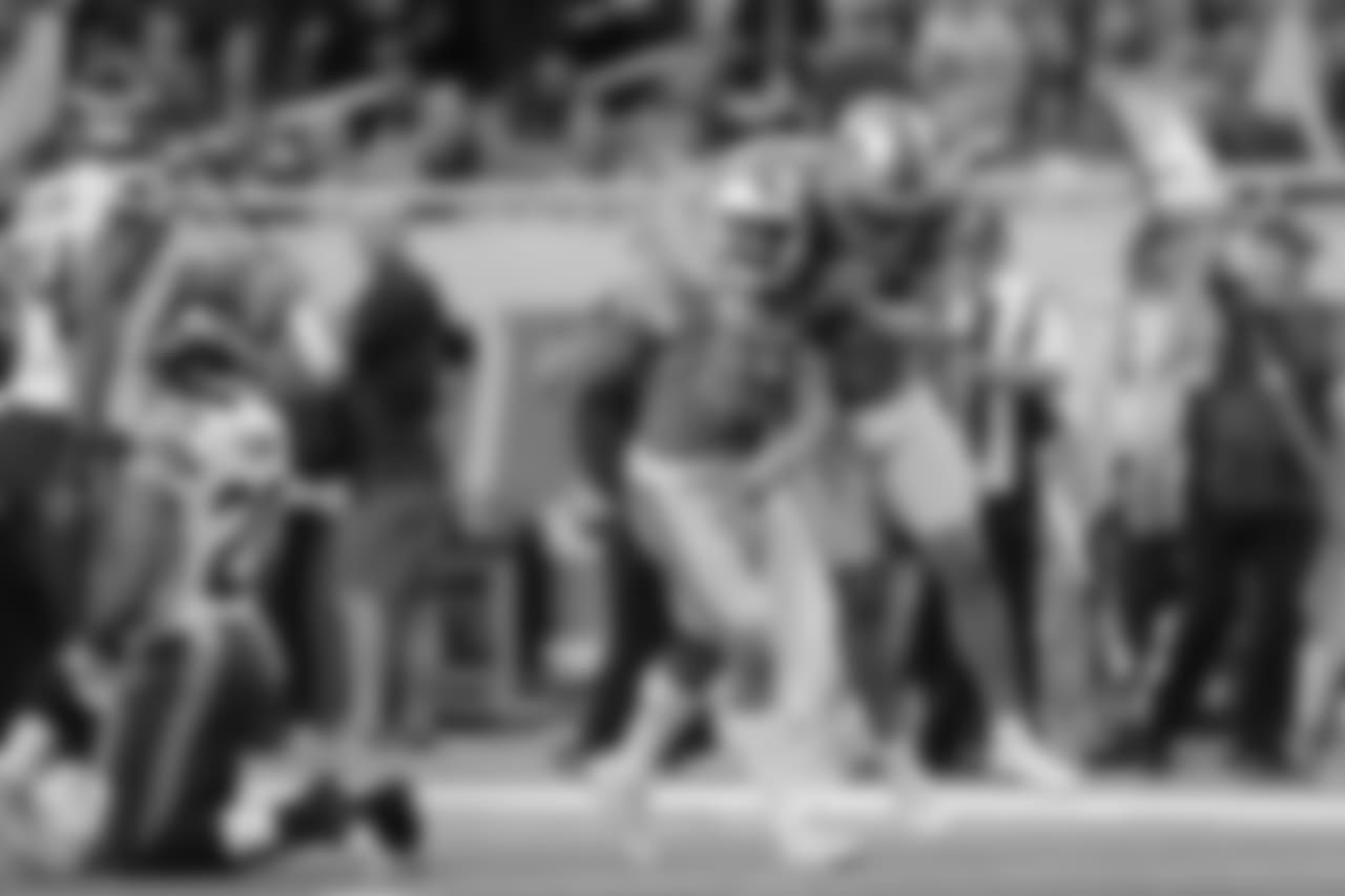 Detroit Lions punter Sam Martin (6) and Detroit Lions safety Charles Washington (45) celebrate a special teams tackle during a NFL football game against the Seattle Seahawks on Sunday, Oct. 28, 2018 in Detroit. (Detroit Lions via AP).