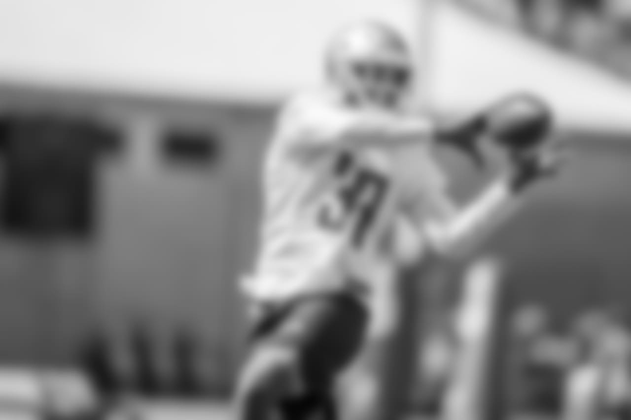 Detroit Lions running back Kerryon Johnson during an OTA practice at the Detroit Lions training facility on Thursday, May 24, 2018 in Allen Park, Mich. (Detroit Lions via AP)