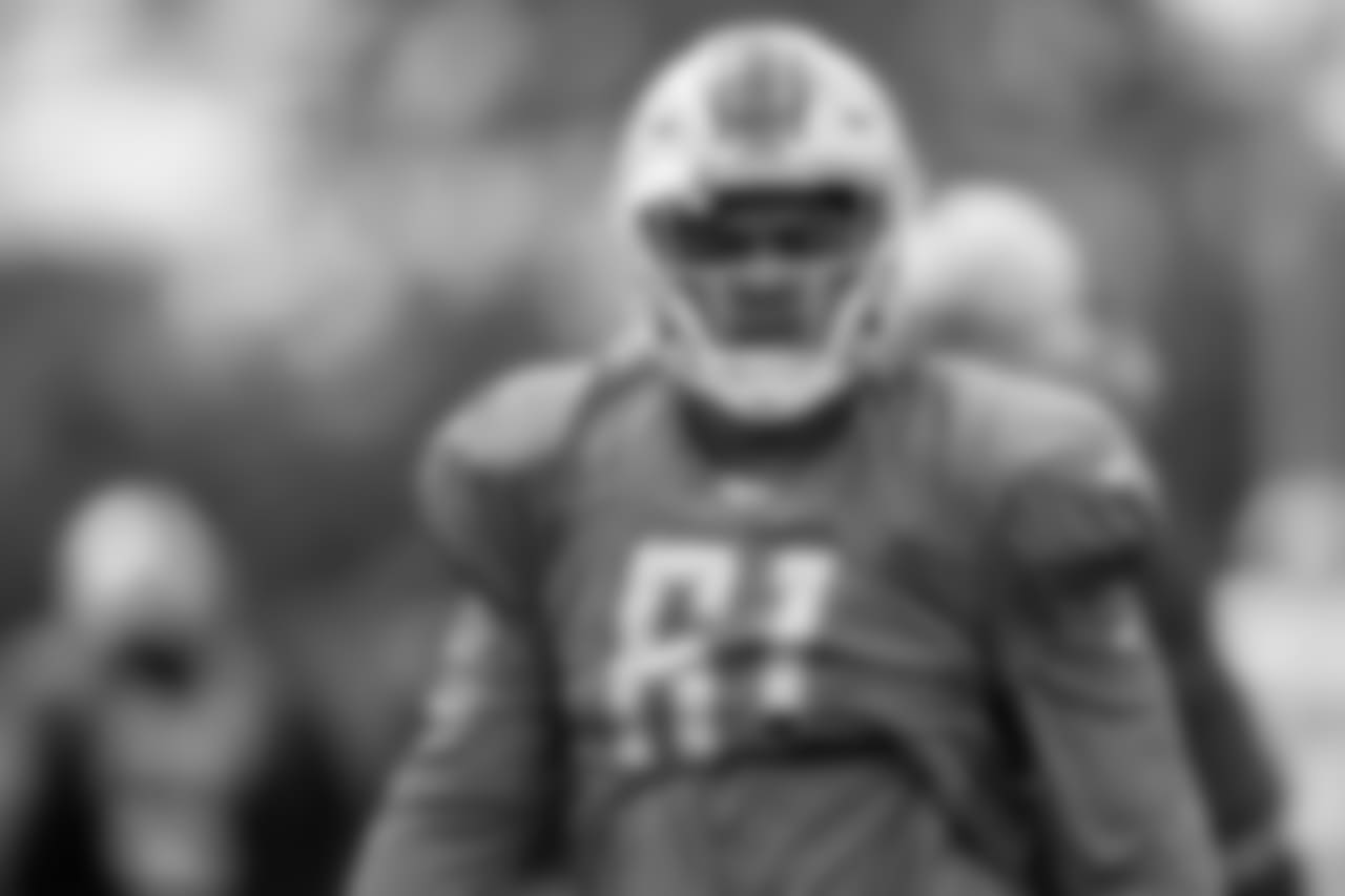 Detroit Lions defensive end Kerry Hyder Jr. (61) during practice at the Detroit Lions training facility on Wednesday, Oct. 17, 2018 in Allen Park, Mich. (Detroit Lions via AP)