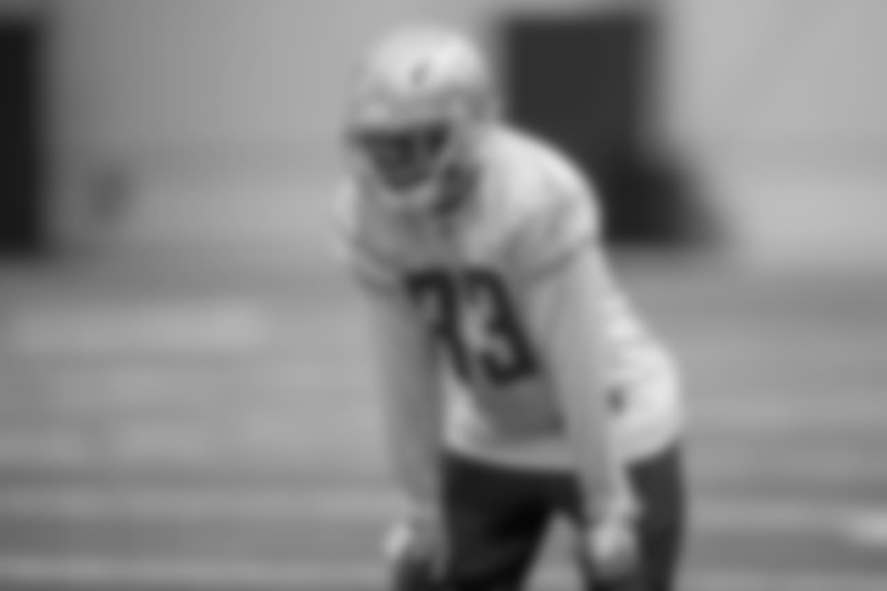Detroit Lions running back Kerryon Johnson (33) during rookie minicamp practice at the Detroit Lions training facility on Friday, May 1, 2018 in Allen Park, Mich. (Detroit Lions via AP)