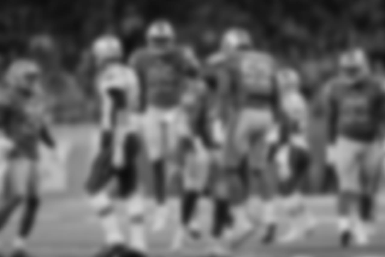 Detroit Lions defense celebrates during a NFL football game against the New England Patriots on Sunday, Sept. 23, 2018 in Detroit. (Detroit Lions via AP).