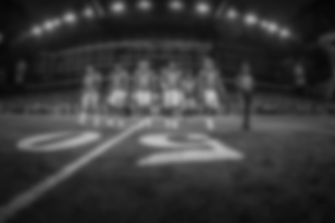 Detroit Lions captains head out to the coin toss before a NFL football game against the New England Patriots on Sunday, Sept. 23, 2018 in Detroit. (Detroit Lions via AP).