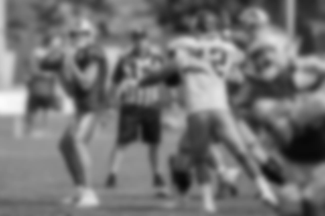 Detroit Lions quarterback Matthew Stafford (9) during training camp practice on Tuesday, Aug. 14, 2018 in Allen Park, Mich. (Detroit Lions via AP)