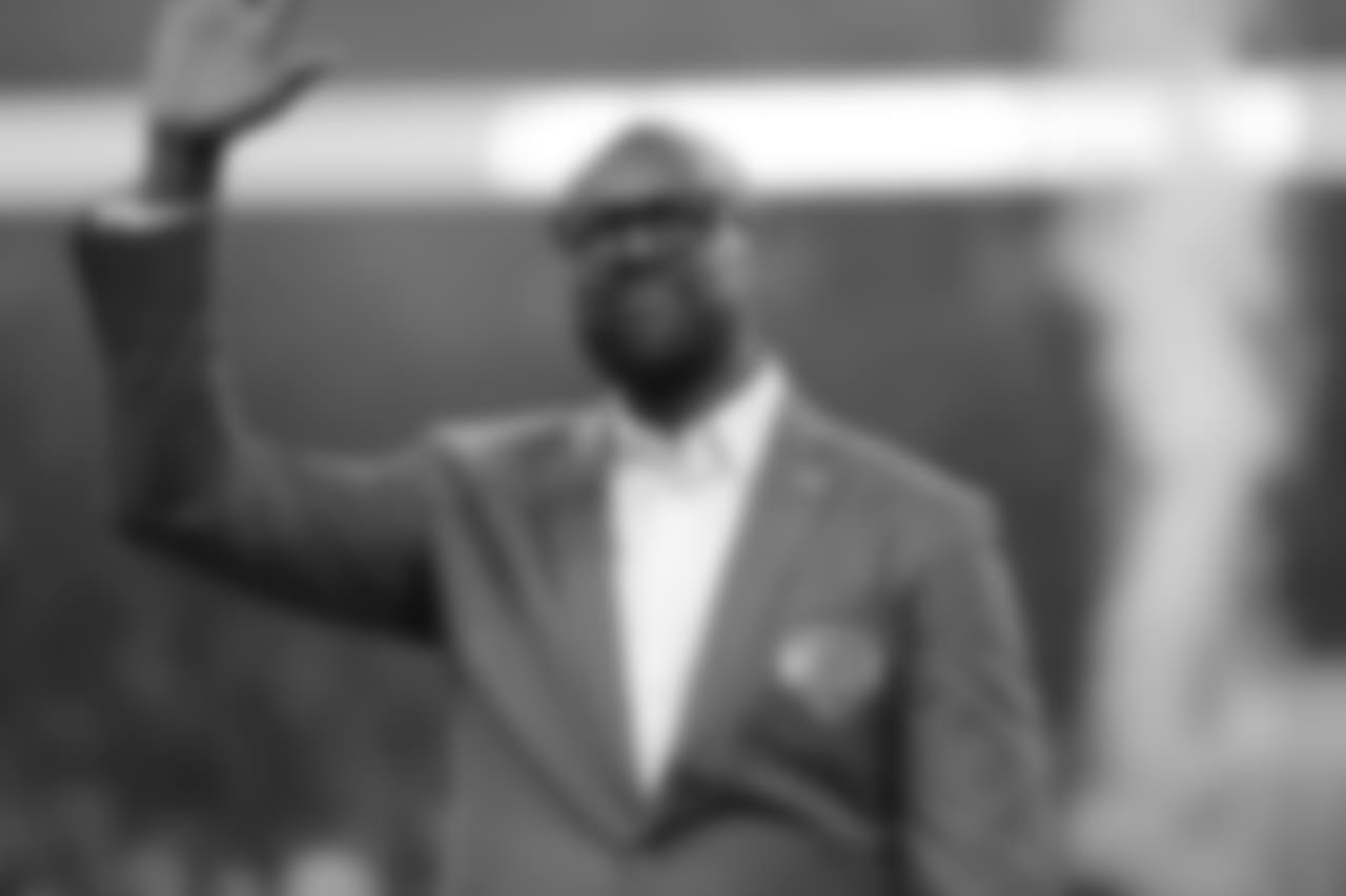 Herman Moore during the Pride of the Lions induction ceremony during halftime of a NFL football game against the Seattle Seahawks on Sunday, Oct. 28, 2018 in Detroit. (Detroit Lions via AP).