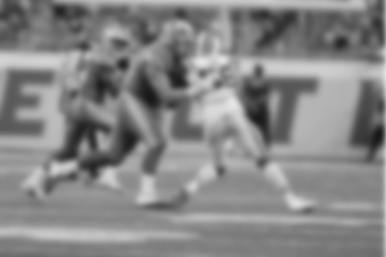 Detroit Lions offensive lineman Frank Ragnow (77) during a NFL football game against the New York Jets on Monday, Sept. 10, 2018 in Detroit. (Detroit Lions via AP).