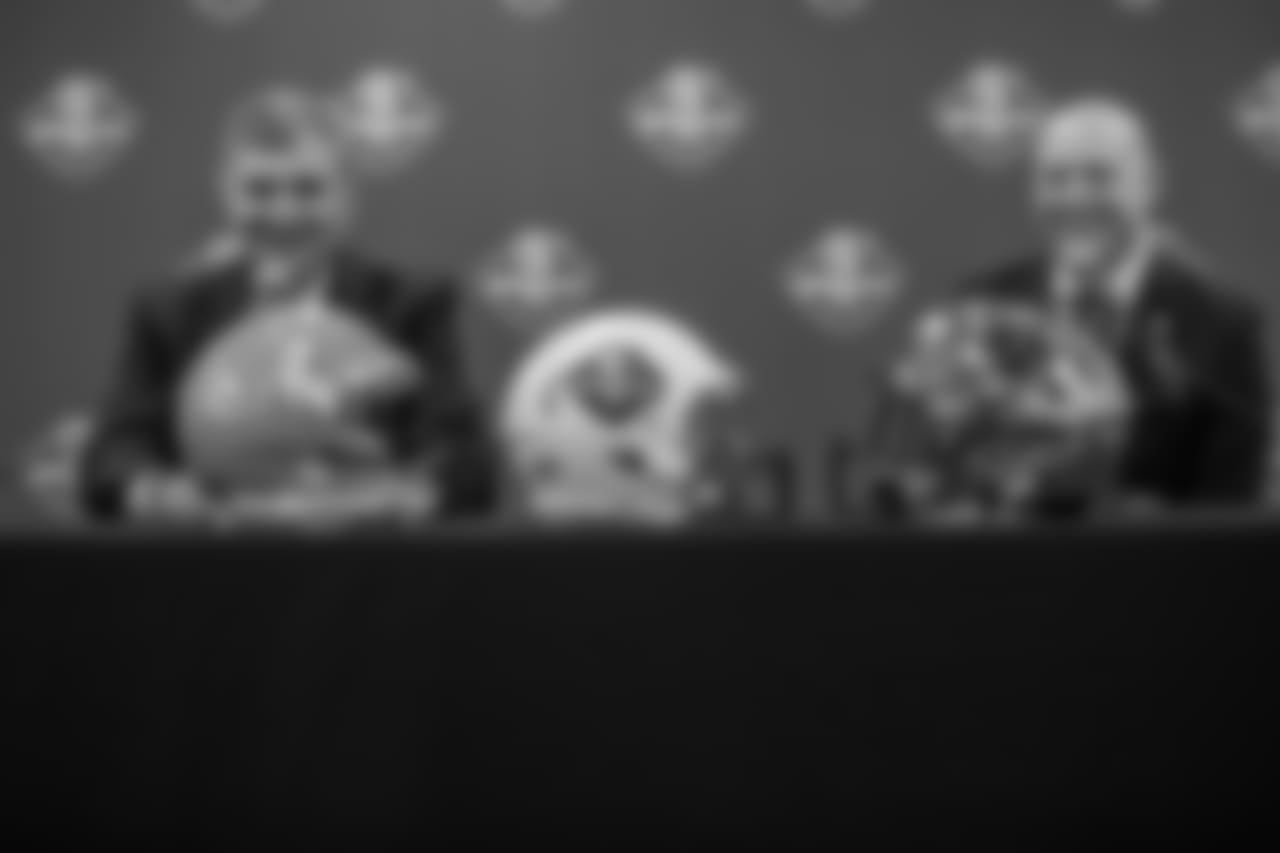 Georgia Tech head coach Paul Johnson and University of Minnesota head coach P.J. Fleck at the Quick Lane Bowl Press Conference on Wednesday, Dec. 5, 2018 in Allen Park, Mich. (Detroit Lions via AP)