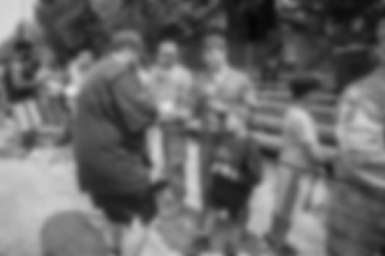 Detroit Lions head coach Matt Patricia visits with military members following training camp practice on Wednesday, Aug. 8, 2018 in Napa, Calif. (Detroit Lions via AP)