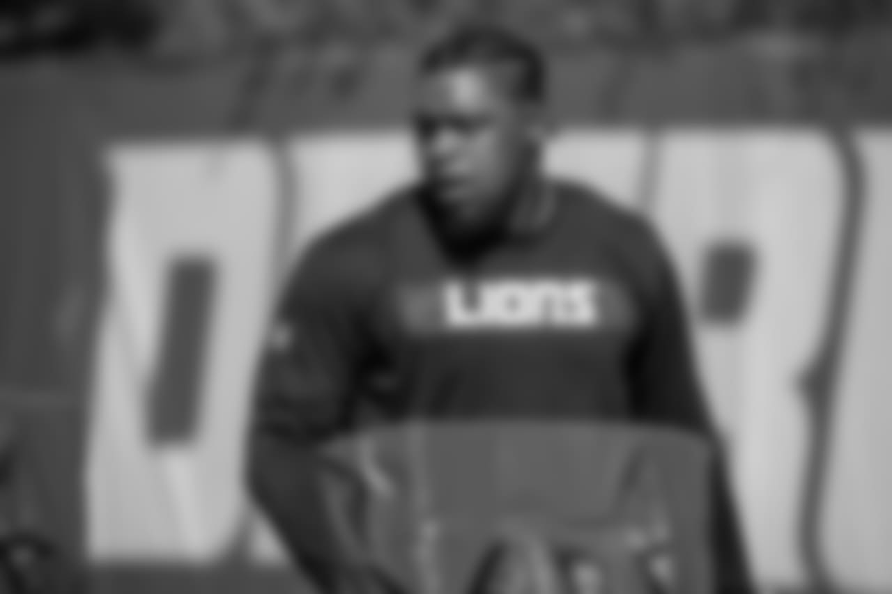 Detroit Lions defensive end Kerry Hyder Jr. (61) during voluntary offseason workouts at the Detroit Lions training facility on Tuesday, May 8, 2018 in Allen Park, Mich. (Detroit Lions via AP)