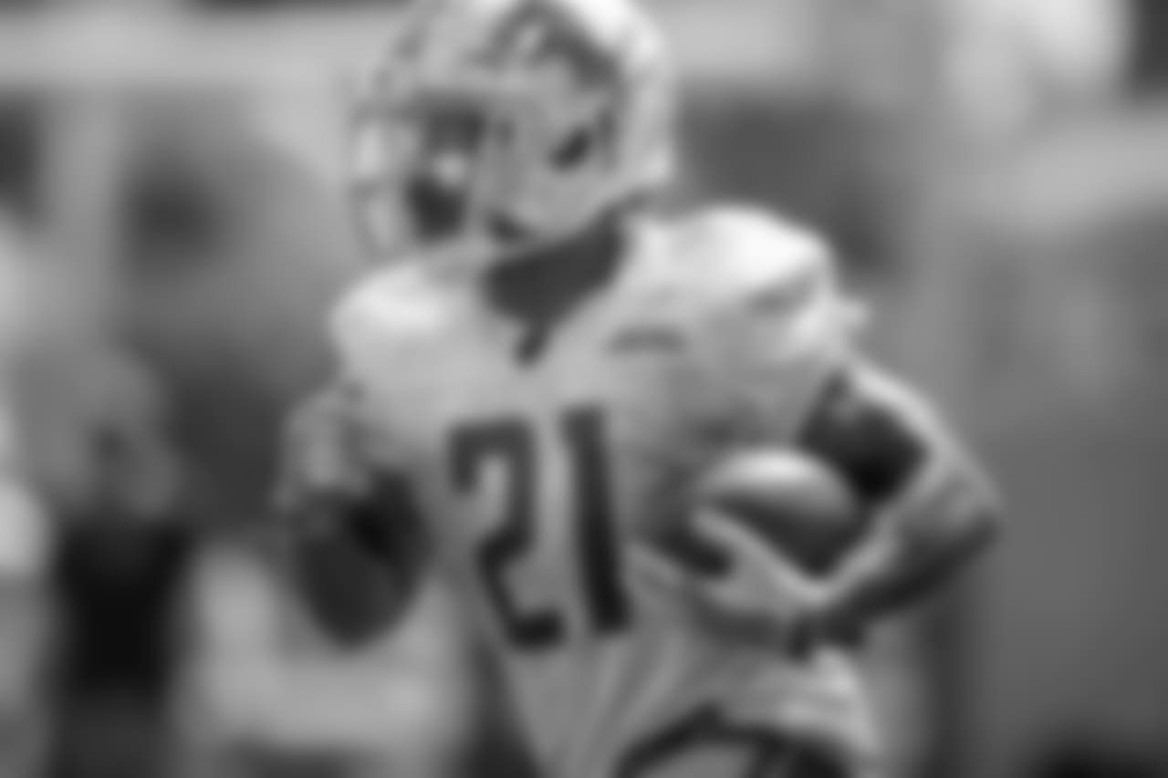 Detroit Lions running back Ameer Abdullah (21) returns a kickoff during training camp practice on Monday, Aug. 13, 2018 in Allen Park, Mich. (Detroit Lions via AP)