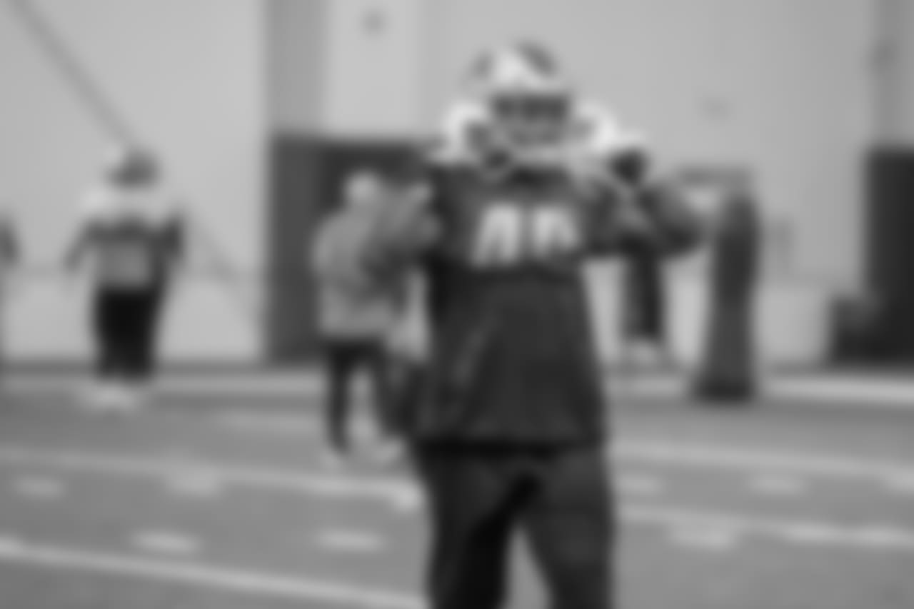 Detroit Lions linebacker Jarrad Davis (40) during practice at the Detroit Lions training facility on Thursday, Dec. 20, 2018 in Allen Park, Mich. (Detroit Lions via AP)