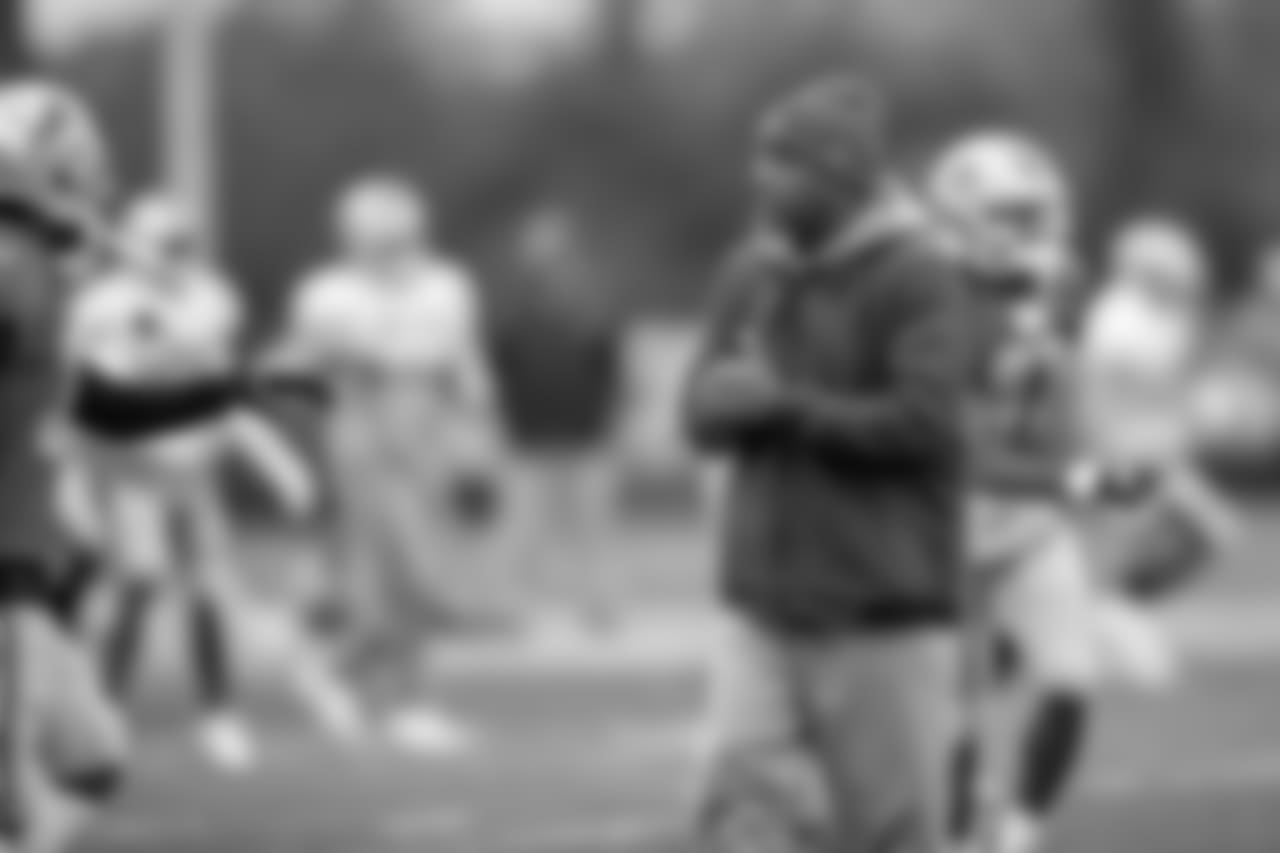 Detroit Lions defensive backs coach Brian Stewart during practice at the Detroit Lions training facility on Wednesday, Nov. 7, 2018 in Allen Park, Mich. (Detroit Lions via AP)