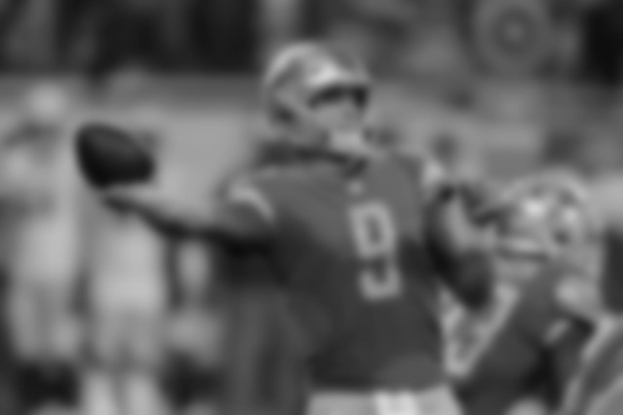 Detroit Lions quarterback Matthew Stafford (9) throws a pass during a NFL football game against the Green Bay Packers on Sunday, Oct. 7, 2018 in Detroit. (Detroit Lions via AP).