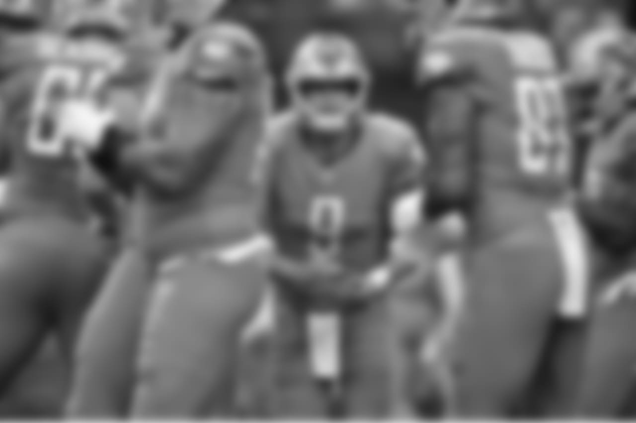 Detroit Lions offensive huddle before a NFL football game against the Dallas Cowboys on Sunday, Sept. 30, 2018 in Arlington, Texas. (Detroit Lions via AP).