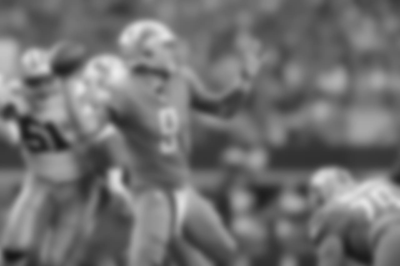 Detroit Lions quarterback Matthew Stafford (9) during a NFL football game against the Dallas Cowboys on Sunday, Sept. 30, 2018 in Arlington, Texas. (Detroit Lions via AP).