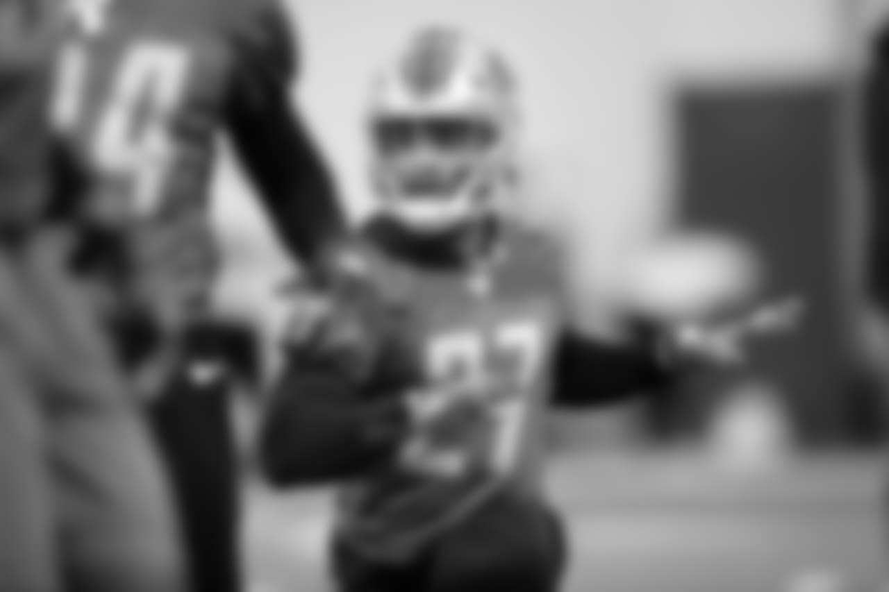 Detroit Lions safety Glover Quin (27) during practice at the Detroit Lions training facility on Thursday, Nov. 29, 2018 in Allen Park, Mich. (Detroit Lions via AP)