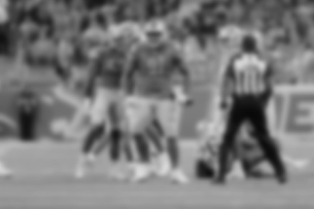 Detroit Lions defensive tackle A'Shawn Robinson (91) celebrates a stop during a NFL football game against the New England Patriots on Sunday, Sept. 23, 2018 in Detroit. (Detroit Lions via AP).