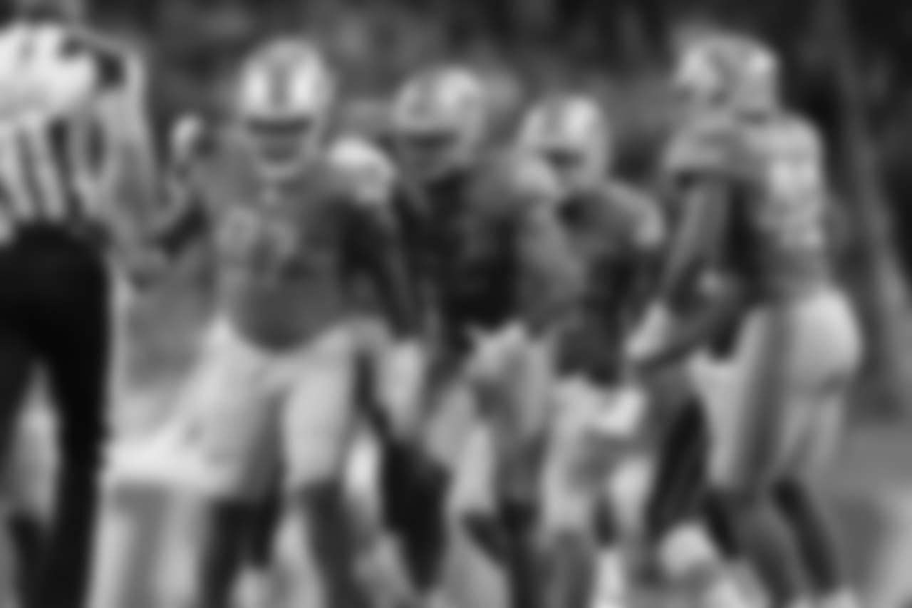 Detroit Lions defensive tackle Ricky Jean Francois (97) and the defense celebrate during a NFL football game against the New England Patriots on Sunday, Sept. 23, 2018 in Detroit. (Detroit Lions via AP).