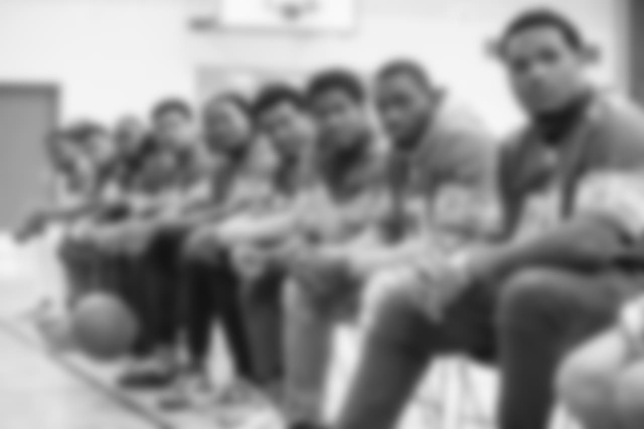 Detroit Lions players at a real players don't bully assembly with Playworks at Hutchinson Elementary School on Tuesday, Oct. 22, 2018 in Detroit.