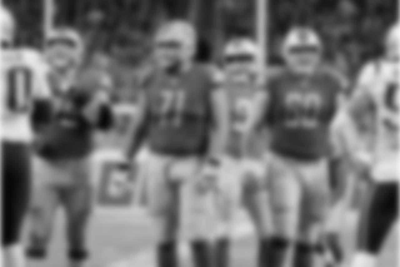 Detroit Lions offensive line during a NFL football game against the New England Patriots on Sunday, Sept. 23, 2018 in Detroit. (Detroit Lions via AP).
