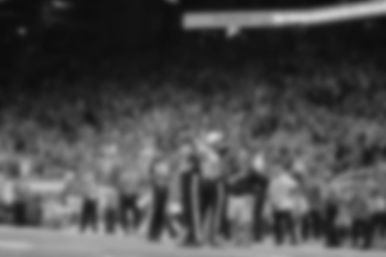 Instant replay review turns a call on the field into a touchdown during a NFL football game against the New England Patriots on Sunday, Sept. 23, 2018 in Detroit. (Detroit Lions via AP).