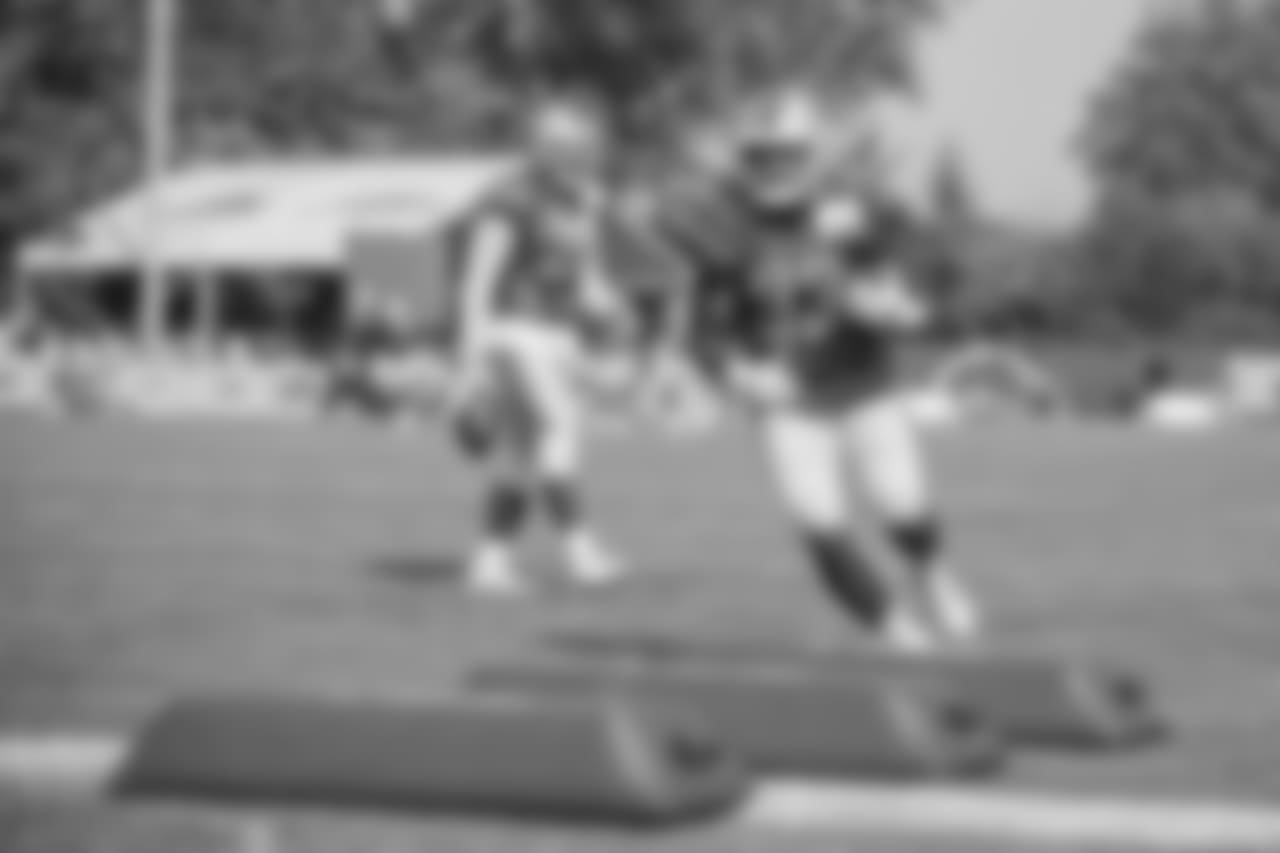 Detroit Lions running back Kerryon Johnson (33) during training camp practice on Tuesday, Aug. 14, 2018 in Allen Park, Mich. (Detroit Lions via AP)