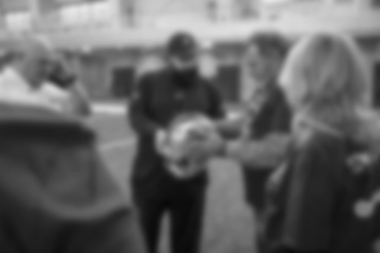 Detroit Lions head coach Matt Patricia meets with families from Tragedy Assistance Program For Survivors (TAPS) after the team's walkthrough at the Detroit Lions training facility on Saturday, Nov. 17, 2018 in Allen Park, Mich. (Detroit Lions via AP)