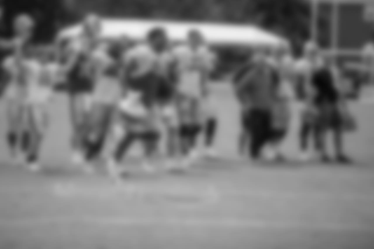 Detroit Lions offense celebrates a touchdown run during goal line drills at training camp practice on Tuesday, Aug. 7, 2018 in Napa, Calif. (Detroit Lions via AP)