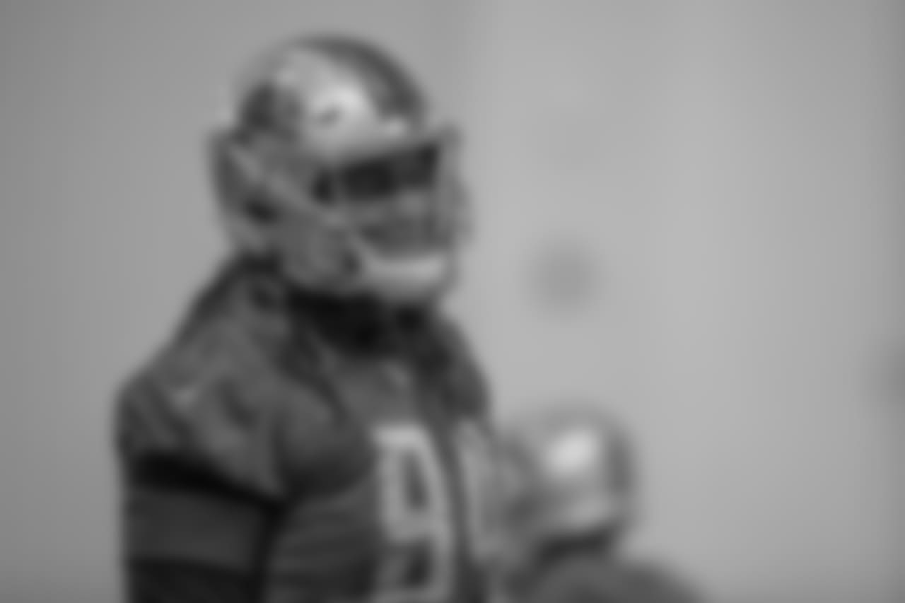 Detroit Lions defensive end Ziggy Ansah (94) smiles during practice at the Detroit Lions training facility on Friday, Nov. 30, 2018 in Allen Park, Mich. (Detroit Lions via AP)