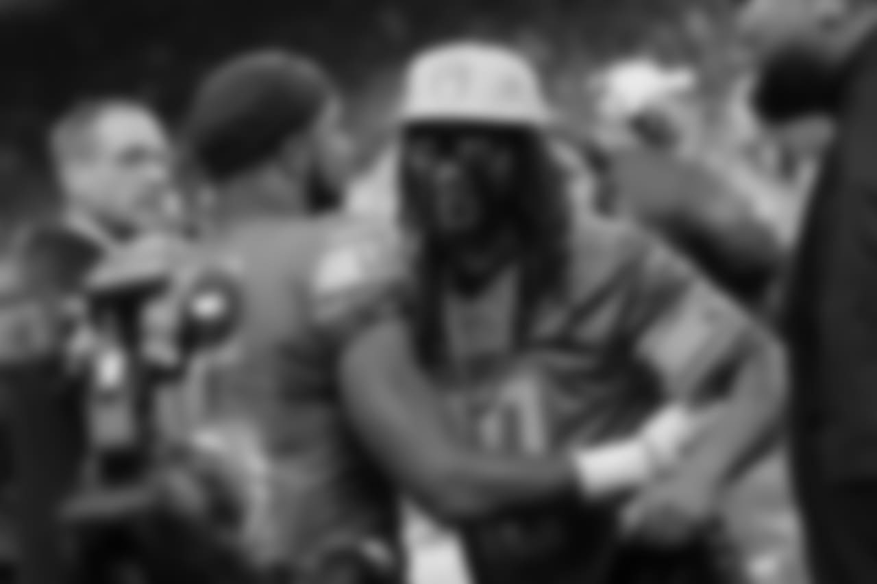 Detroit Lions wide receiver Golden Tate (15) and Lil Jon during a NFL football game against the New England Patriots on Sunday, Sept. 23, 2018 in Detroit. (Detroit Lions via AP).
