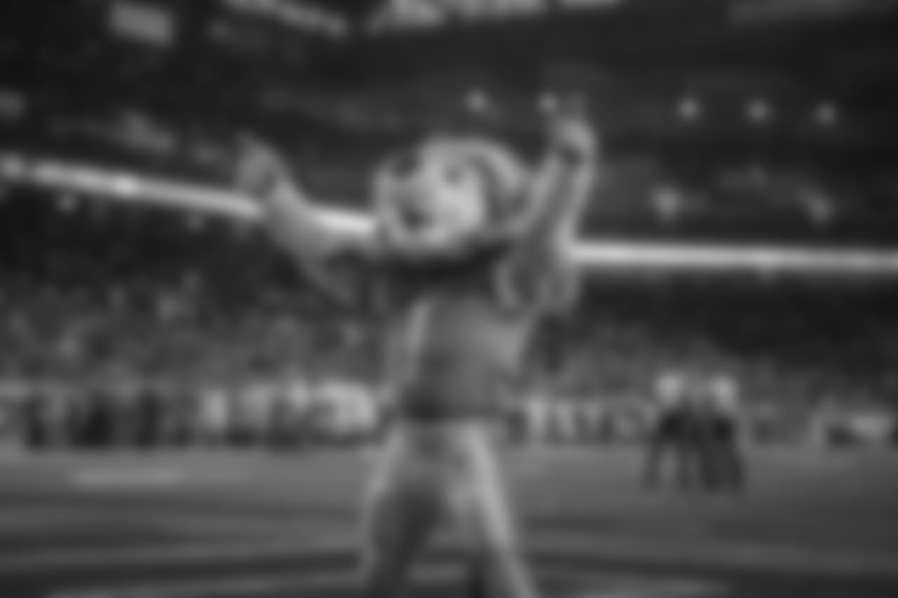 Detroit Lions mascot Roary during a NFL football game against the Green Bay Packers on Sunday, Oct. 7, 2018 in Detroit.