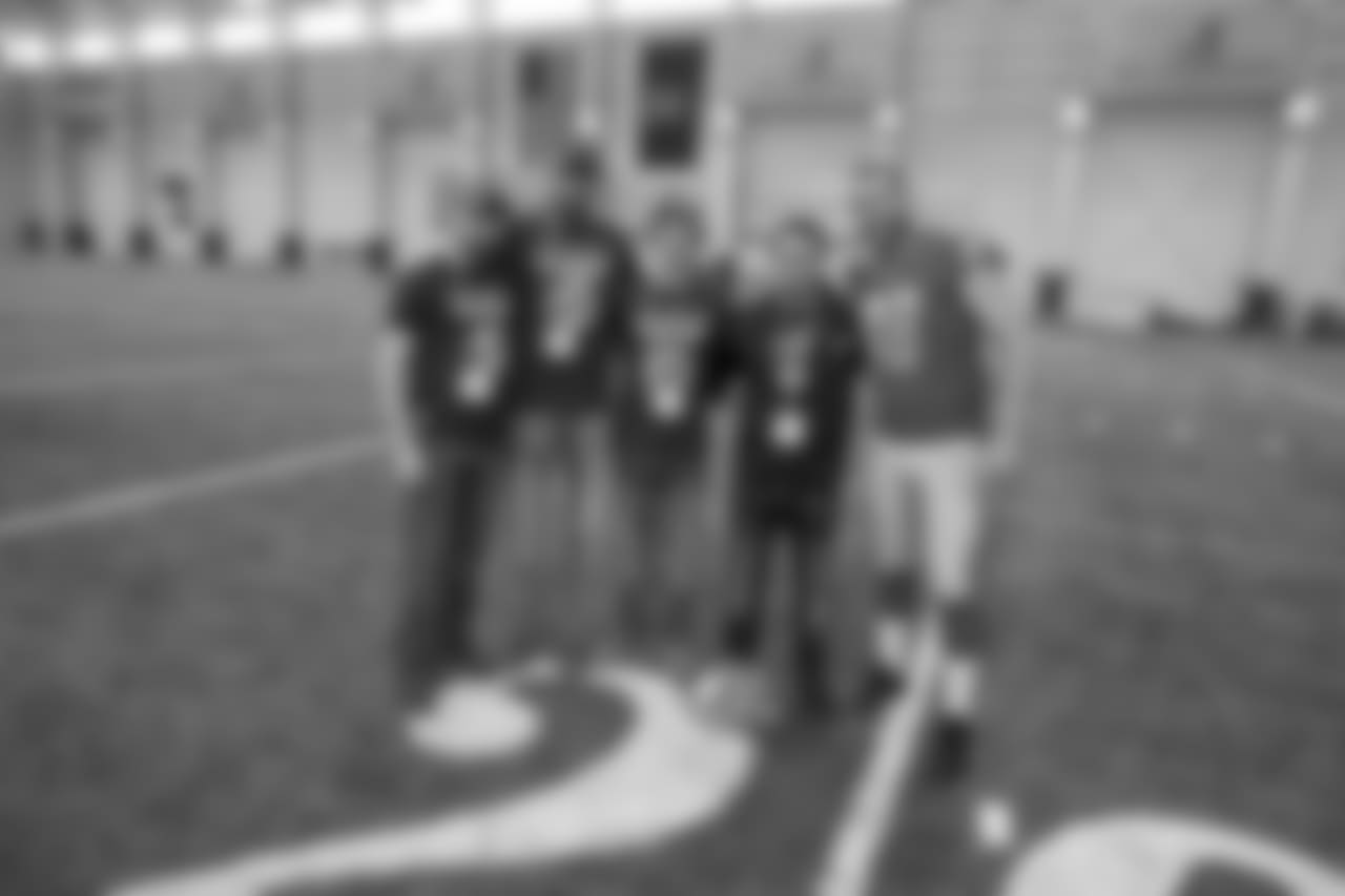 Detroit Lions long snapper Don Muhlbach (48) meets with families from Tragedy Assistance Program For Survivors (TAPS) after the team's walkthrough at the Detroit Lions training facility on Saturday, Nov. 17, 2018 in Allen Park, Mich. (Detroit Lions via AP)
