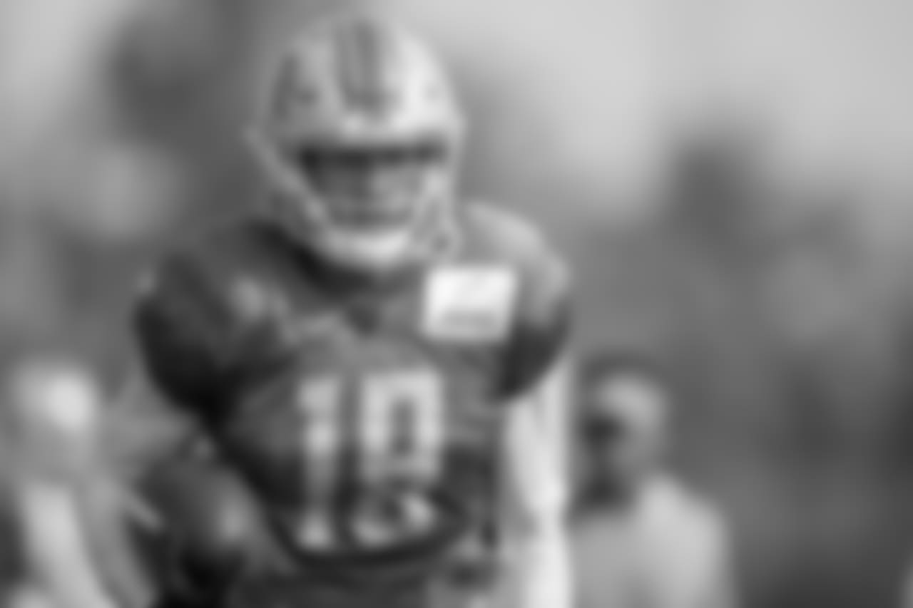Detroit Lions wide receiver Kenny Golladay (19) during training camp practice on Tuesday, Aug. 14, 2018 in Allen Park, Mich. (Detroit Lions via AP)