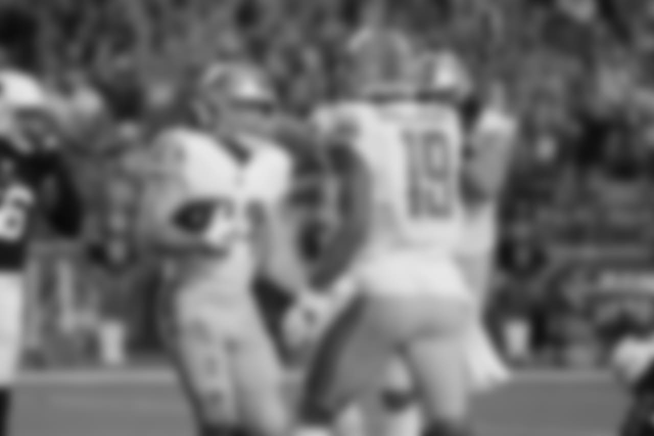 Detroit Lions running back Zach Zenner (34) celebrates a touchdown run during a NFL football game against the Arizona Cardinals on Sunday, Dec. 9, 2018 in Glendale, Ariz. (Detroit Lions via AP).
