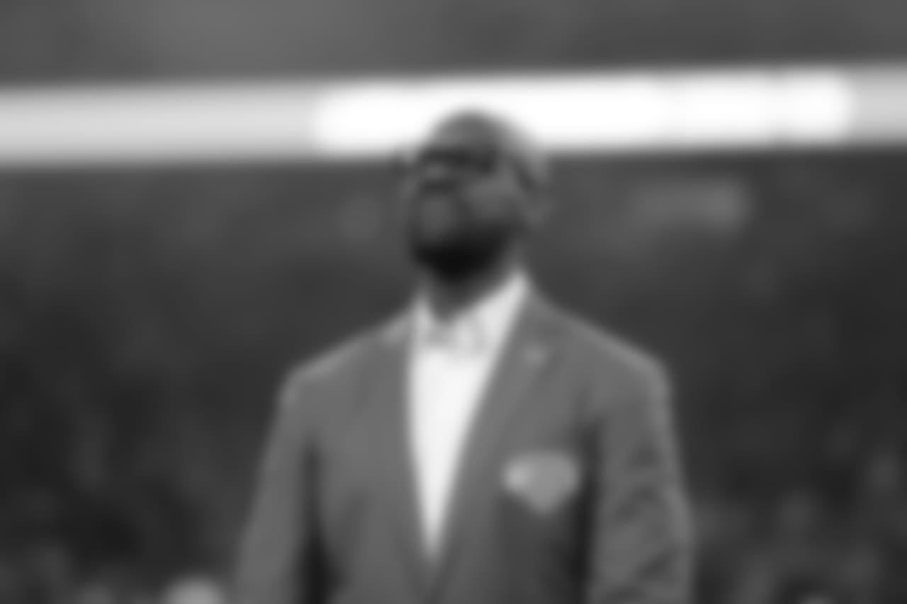 Herman Moore during the Pride of the Lions induction ceremony during halftime of a NFL football game against the Seattle Seahawks on Sunday, Oct. 28, 2018 in Detroit. (Detroit Lions via AP).