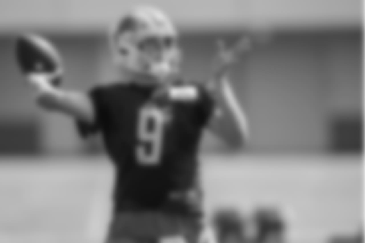 Detroit Lions quarterback Matthew Stafford (9) during training camp practice on Monday, Aug. 13, 2018 in Allen Park, Mich. (Detroit Lions via AP)