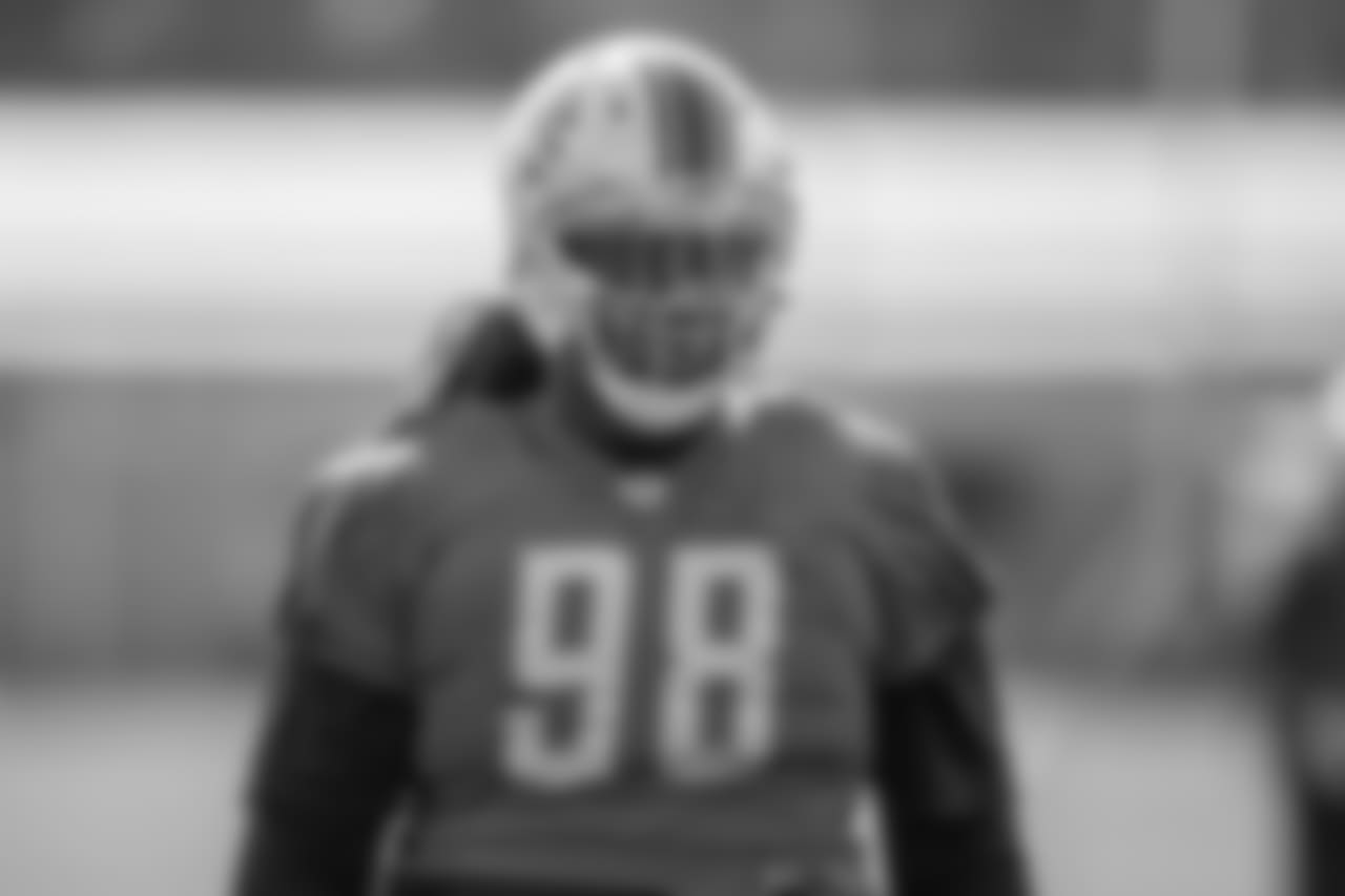 Detroit Lions defensive tackle Damon Harrison (98) during practice at the Detroit Lions training facility on Thursday, Oct. 25, 2018 in Allen Park, Mich. (Detroit Lions via AP)